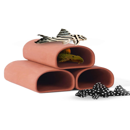 2 pc Oval-Shaped Fish cave,Hide Away Caves for Plecos, (Dark Red-Size M)