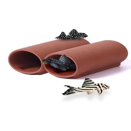 2pc Oval-Shaped Fish cave,Hide Away Caves for Plecos, (Dark Red)