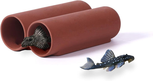 Generic 2 Small Round Plecos Fish Caves, Hide Away Caves for Plecos, Angelfish, Cichlids and More, Dark Red