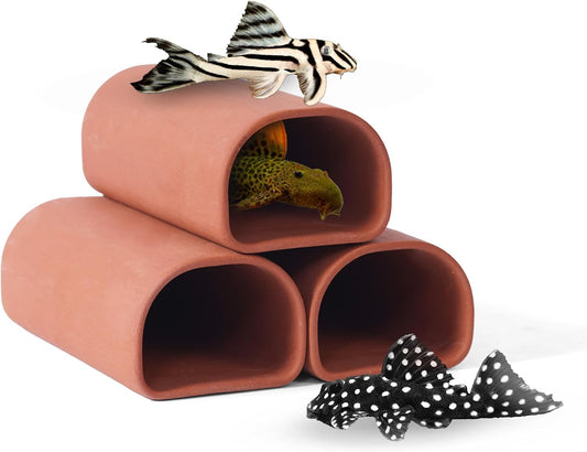 2pc Oval-Shaped Fish cave,Hide Away Caves for Plecos, (Dark Red)