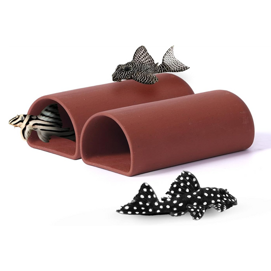 2 pc D-Shaped Fish cave,Hide Away Caves for Plecos, (Dark Red)