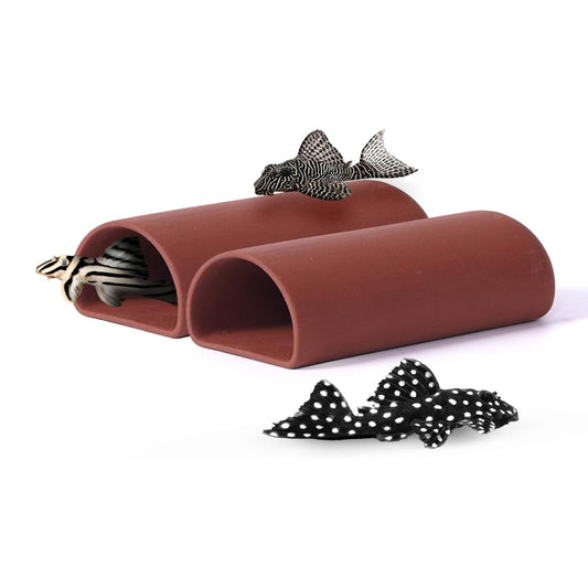 2 pc D-Shaped Fish cave,Hide Away Caves for Plecos, (Dark Red)