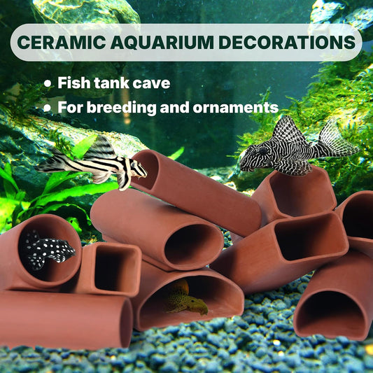 2 pc D-Shaped Fish cave,Hide Away Caves for Plecos, (Dark Red)
